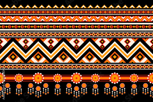 ethnic geometric seamless pattern. Geometric dark black background. Design for fabric, clothes, decorative paper, wrapping, embroidery, illustration, vector, tribal pattern