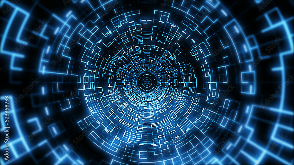 Abstract Futuristic Digital Technology Light Blue Circular Fractal Tunnel Background Abstract Futuristic Digital Technology Light Blue Circular Fractal Tunnel Background