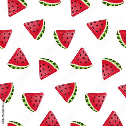 Watermelon slices seamless pattern. Summer fruit vector background.
