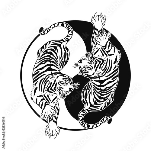 vector two tigers with yin yang symbol