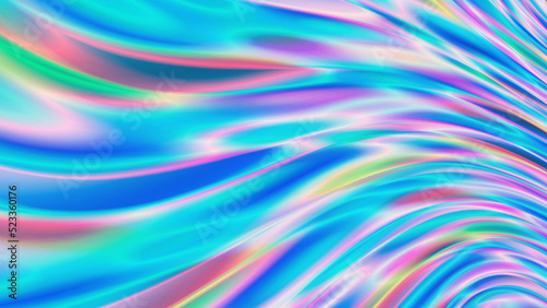 Hologram Effect Dynamic Energetic Structure Vector Liquid Abstract Background. Iridescent Holographic Neon Colored Wavy Pattern Modern Vibrant Gradient Abstraction. 3D Render Psychedelic Art Wallpaper