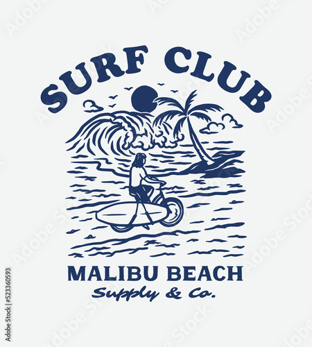 Vintage Hand Draw Surfing Club Label Illustration
