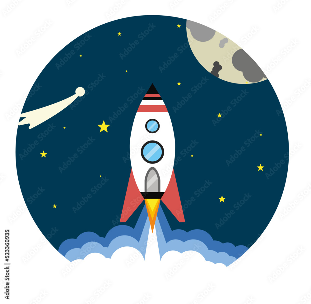 Fototapeta premium Launch of rocket starship startup to the Moon