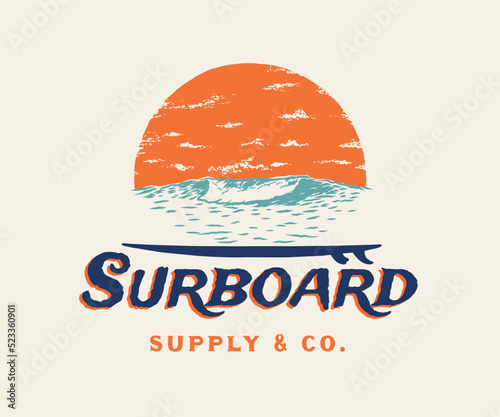 Vintage Hand Draw Surfing Club Label Illustration
