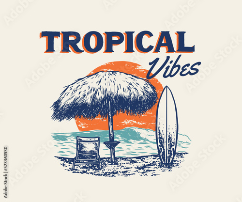 Vintage Hand Draw Surfing Club Label Illustration
