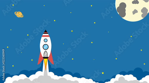 Launch of rocket starship startup to the Moon in vector