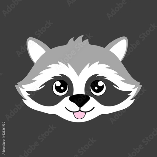 Raccoon Procyon lotor wild animal face. Vector cute  raccoon head portrait. Realistic fur portrait of funny trash cat racoon isolated on gray background...