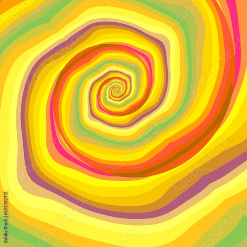 generated wavy bands and stripes in multi-coloured patterns on a bright yellow background