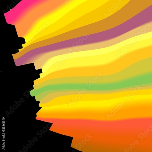 generated wavy bands and stripes in multi-coloured patterns on a bright yellow background