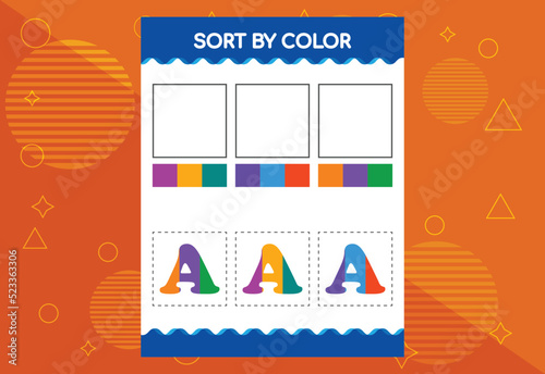 Alphabet A sorts by color for kids. Good for school and kindergarten projects