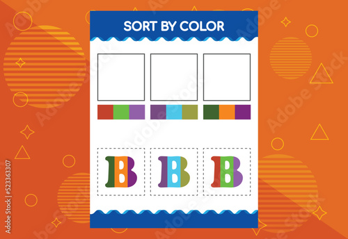 Alphabet B sorts by color for kids. Good for school and kindergarten projects