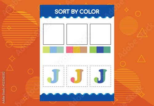 Alphabet J sorts by color for kids. Good for school and kindergarten projects