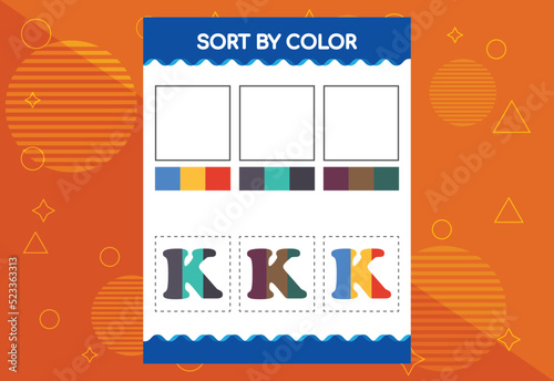 Alphabet K sorts by color for kids. Good for school and kindergarten projects