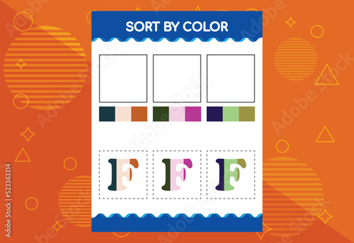 Alphabet F sorts by color for kids. Good for school and kindergarten projects