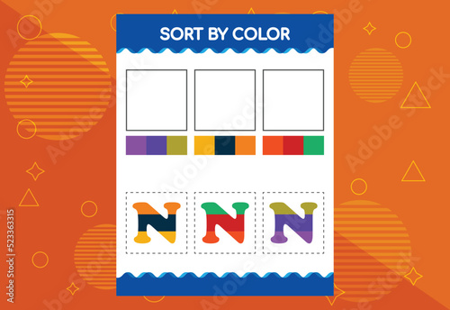 Alphabet N sorts by color for kids. Good for school and kindergarten projects
