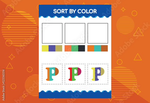 Alphabet P sorts by color for kids. Good for school and kindergarten projects