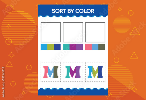 Alphabet M sorts by color for kids. Good for school and kindergarten projects