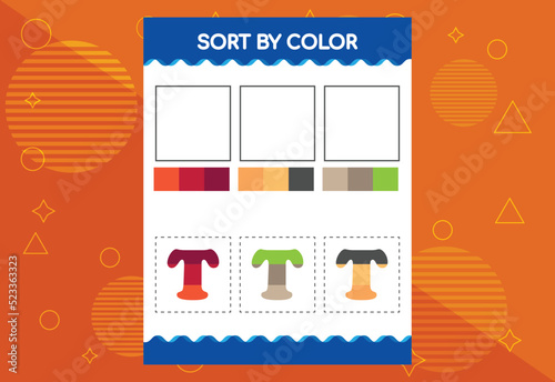 Alphabet T sorts by color for kids. Good for school and kindergarten projects