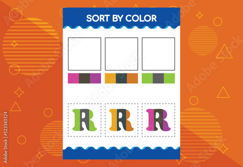 Alphabet R sorts by color for kids. Good for school and kindergarten projects