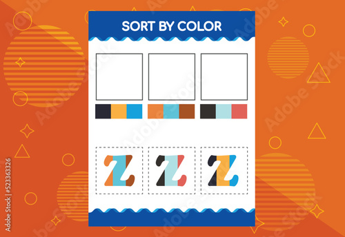 Alphabet Z sorts by color for kids. Good for school and kindergarten projects