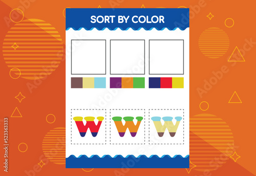 Alphabet W sorts by color for kids. Good for school and kindergarten projects