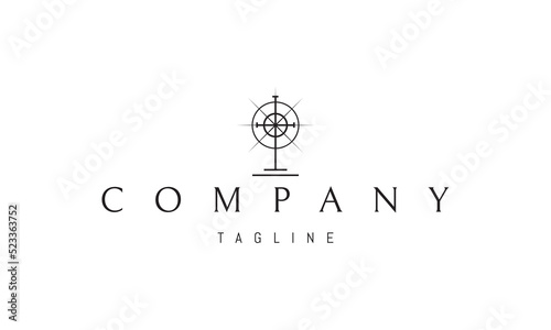 Vector logo on which an abstract image of a religious cross with a shining star in it.