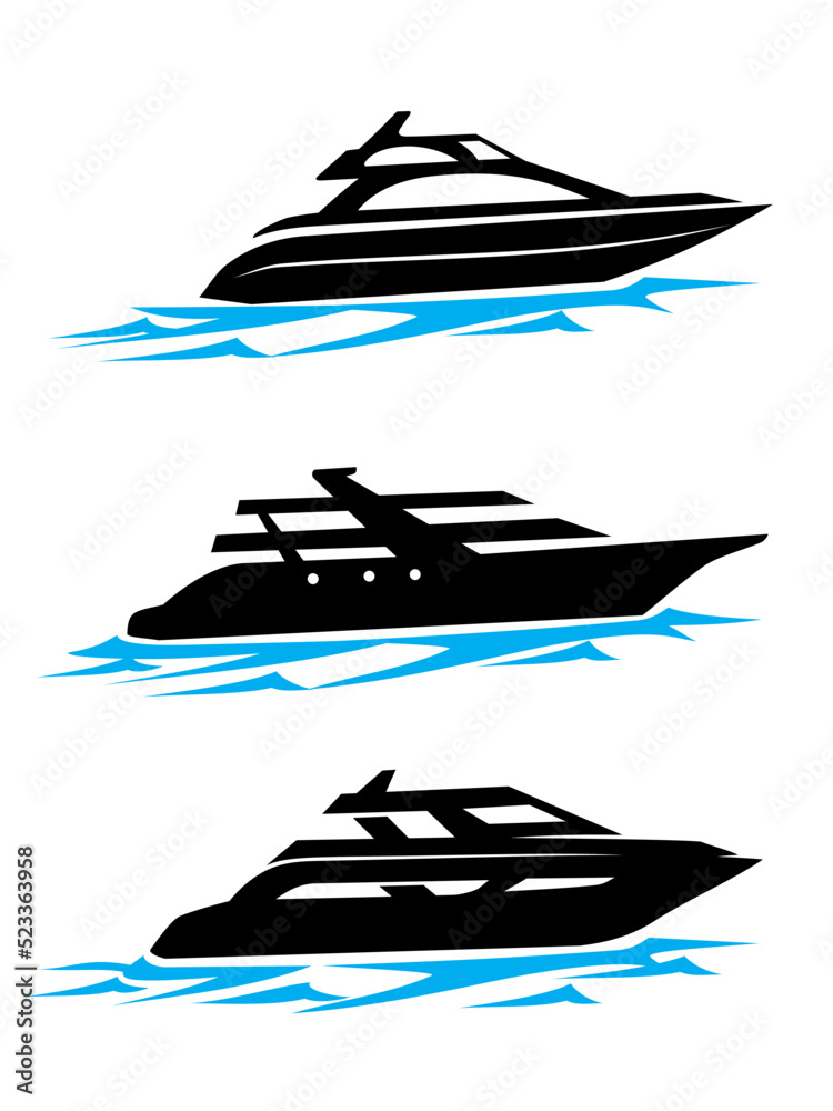 Modern Yacht Silhouette, Medium Size Luxury Boat Modern Yacht Silhouette, Medium Size Luxury Boat