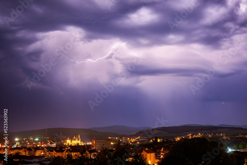 Storm Clouds and Lightning Bolts above the City