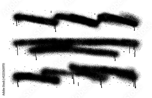 Painted spray elements. Grunge graffiti painted borders and shapes, dirty splatter street art strokes. Spray textured black lines vector illustration set. Graffiti art dirty, spot grunge splattered.