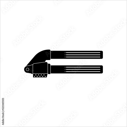 Garlic Press Icon, Garlic Crusher Icon, Garlic Cloves Crushing Kitchen Utensil