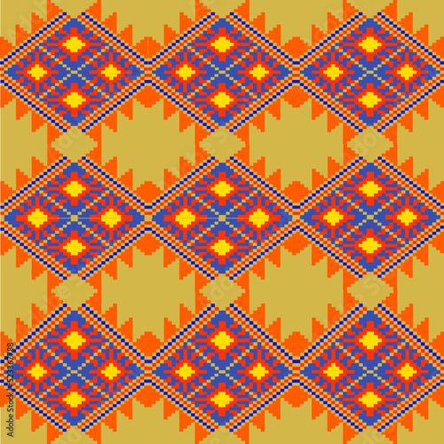 Traditional geometric ethnic embroidered fabric pattern