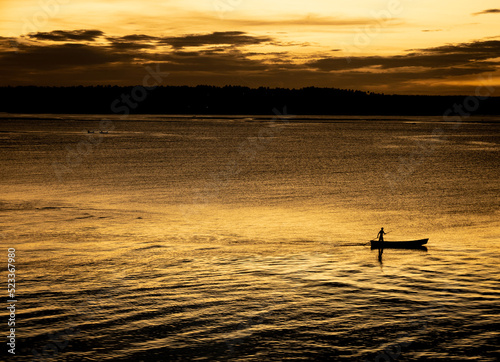 Fisherman in his small barge moving in the Guarairas lagoon in Tibau do sul photo