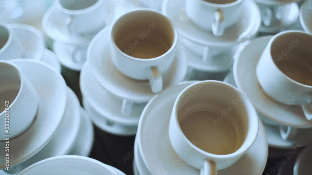 White cups with saucers, clean cups White cups with saucers, clean cups