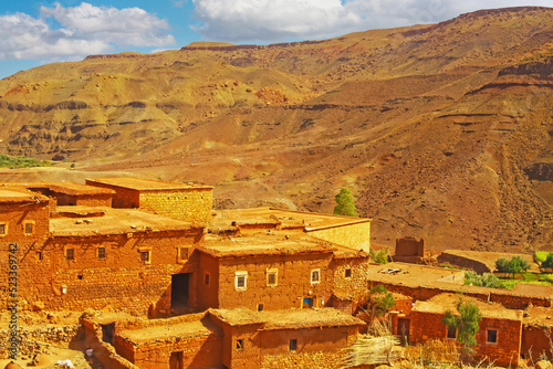 Hiking through idyllic beautiful lonely old clay house berber villages in high Atlas mountains valley - Toubkal, Morocco © Ralf