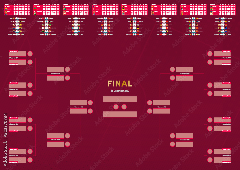 Football 2022 match schedule, vector match schedule of world tournament