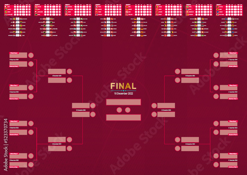 Football 2022 match schedule, vector match schedule of world tournament, all matches.