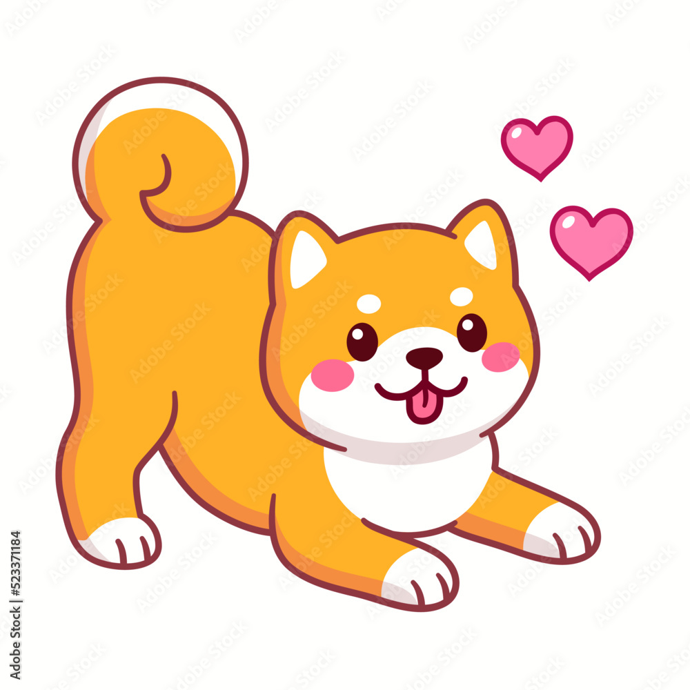 Fototapeta premium Cute Shiba Inu in playful pose with hearts