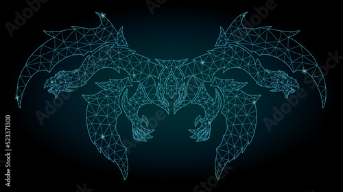 Cosmic low poly art with two headed dragon