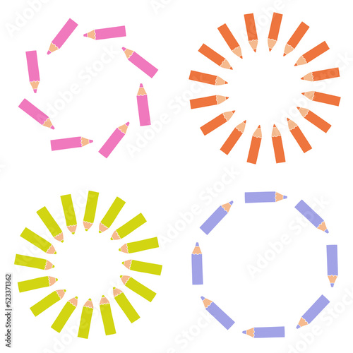 Circle pencils background collection with blank space for text. Perfect for decoration notebook, planner, notepad, copybook and journal. Education theme isolated vector set illustration.