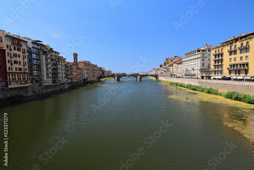 Scenic View of Ponte Santa Trinita over the Arno River, Florence, Italy.
