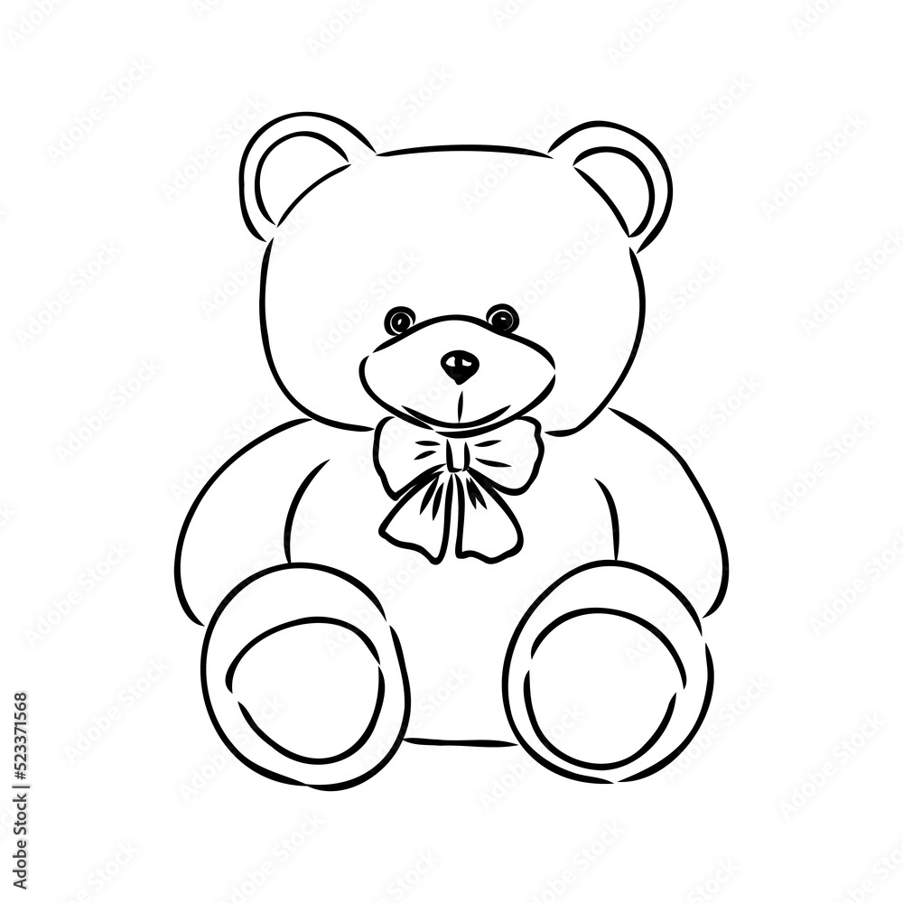 Obraz premium Hand drawn isolated Teddy bear. Doodle vector illustration