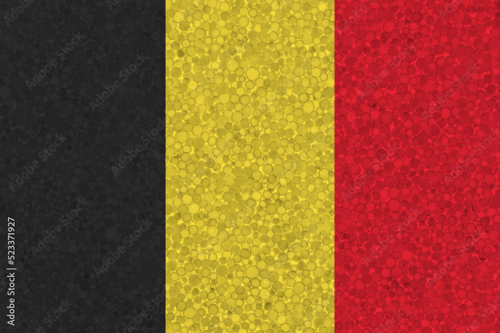 Belgium flag on styrofoam texture. national flag painted on the surface of plastic foam Belgium flag on styrofoam texture. national flag painted on the surface of plastic foam