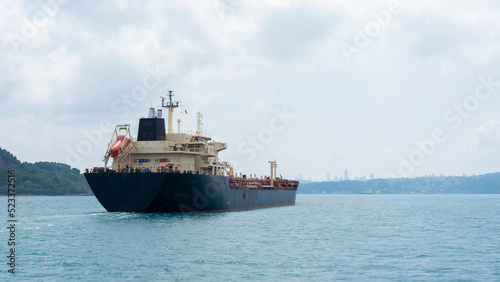 cargo ship on the sea, front view