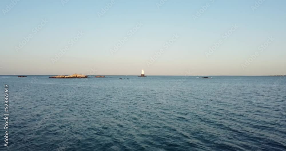 07/10/2022 - Little Compton, RI USA - Early morning video of the Sakonnet Point Light (West Island Light) between Little Compton and Tiverton Rhode Island, at Sakonnet River and Atlantic Ocean.	