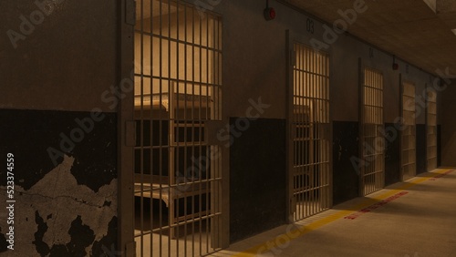 3D-Illustration of an empty prison cell, no prisoner photo