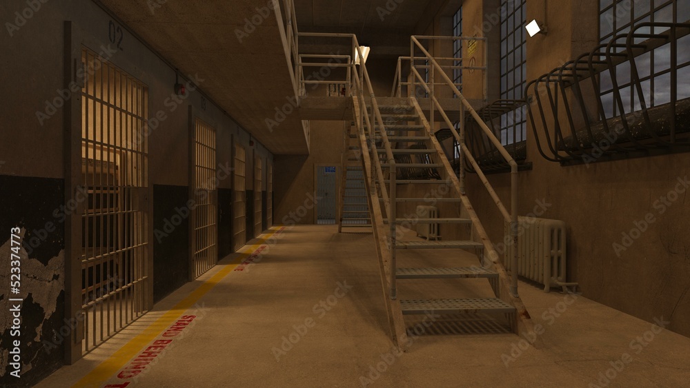 Obraz premium 3D-Illustration of an empty prison cell, no prisoner