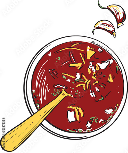 sketch illustration of Ukrainian dish red borscht