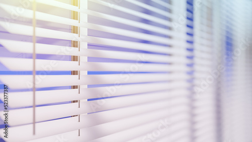 White Venetian blinds with sunlight. Window blinds. 3d rendering.