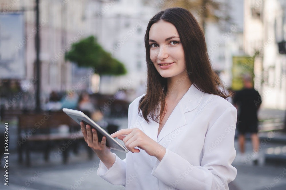 Portrait of caucasian businesswoman using tablet pc Portrait of caucasian businesswoman using tablet pc