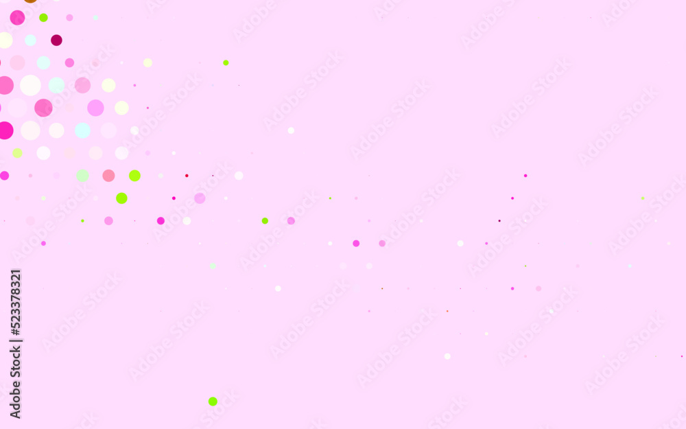 Light Pink, Green vector Beautiful colored illustration with blurred circles in nature style.